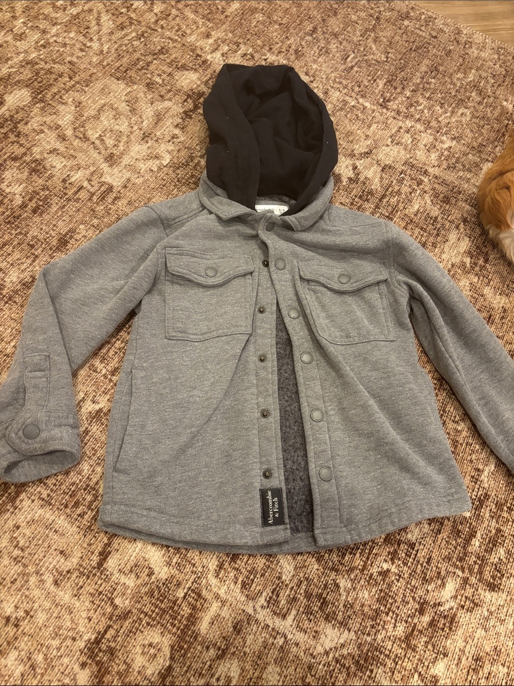 abercrombie kids Gray Hooded Snap-Front Shirt Jacket
